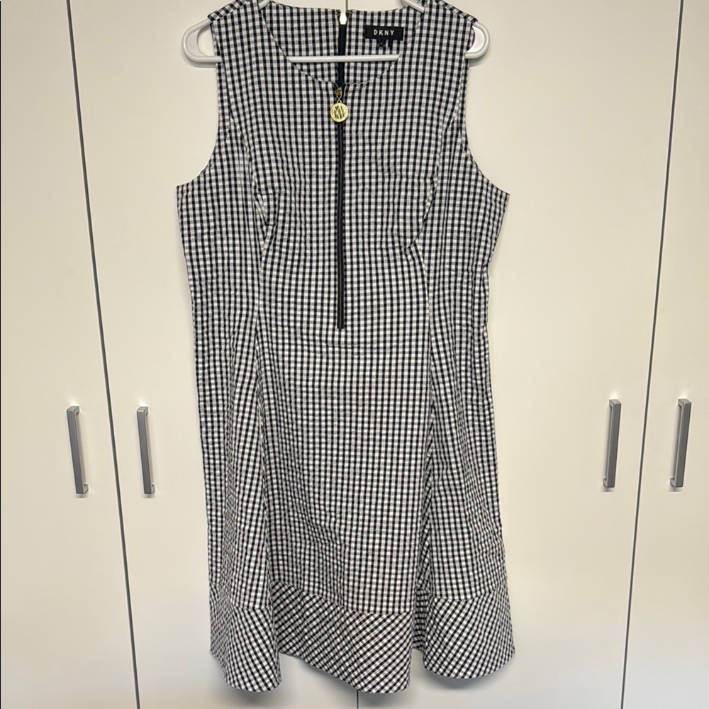 DKNY Navy Blue and White A-Line Midi Dress
